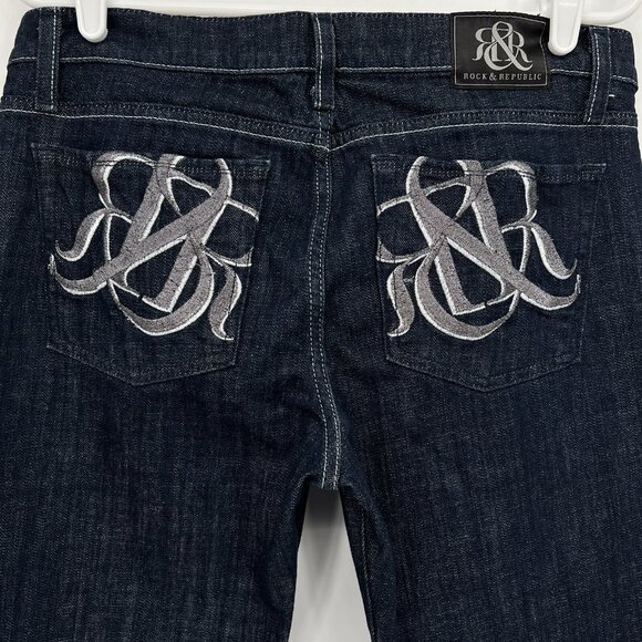 Rock & Republic Women's Navy Denim Jeans Size 31 Kasandra Flared Leg Mid Rise - Picture 4 of 12